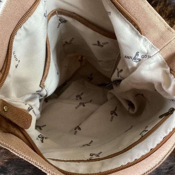 ANN GOTI Cowhide Canvas Zipper Top Crossbody Handbag - Picture 8 of 10